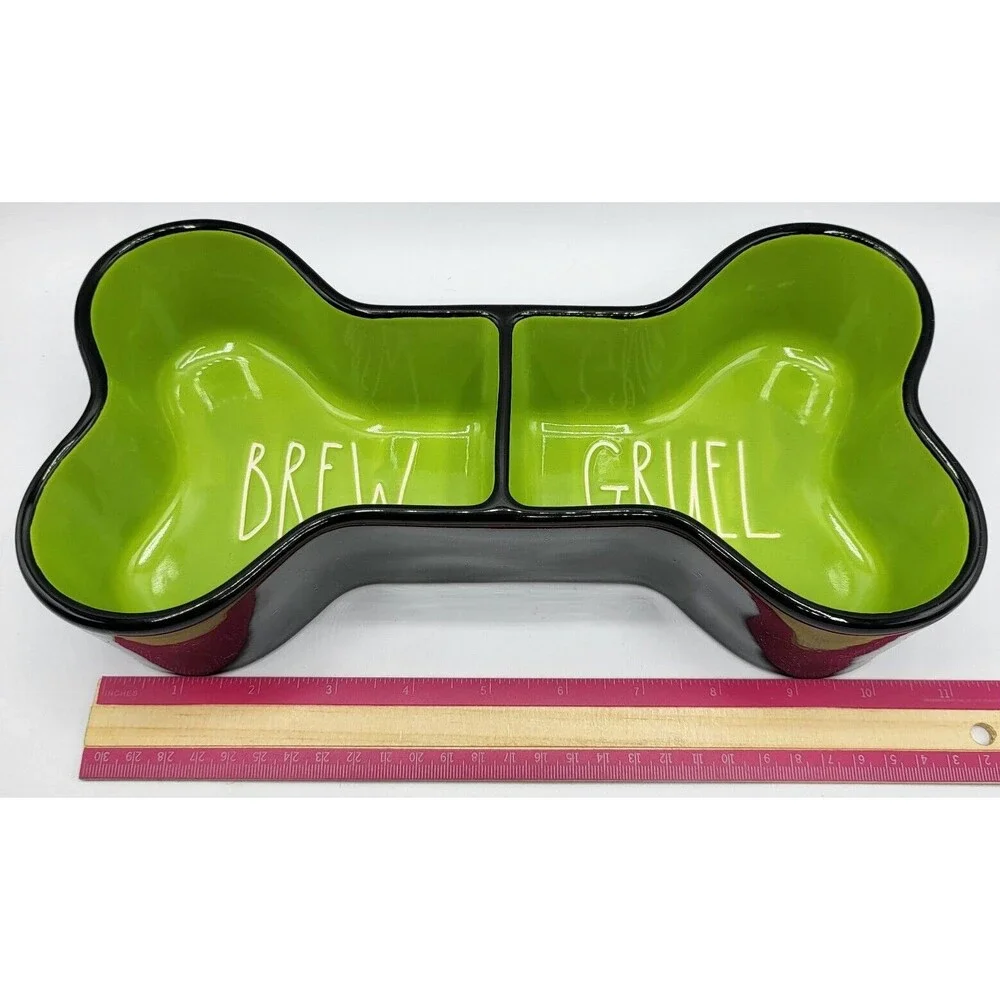 Rae Dunn Ceramic 10in‎ Brew Gruel Bone Pet Bowl Halloween